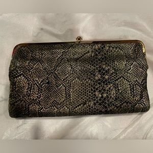 Rainbow leather snakeskin clutch